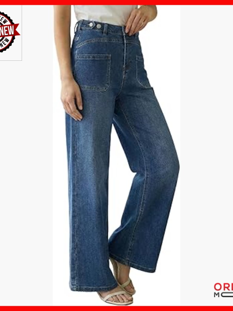 Lyocell Cotton Wide Leg Jeans Adjustable Waist Stretchy Relaxed Fit